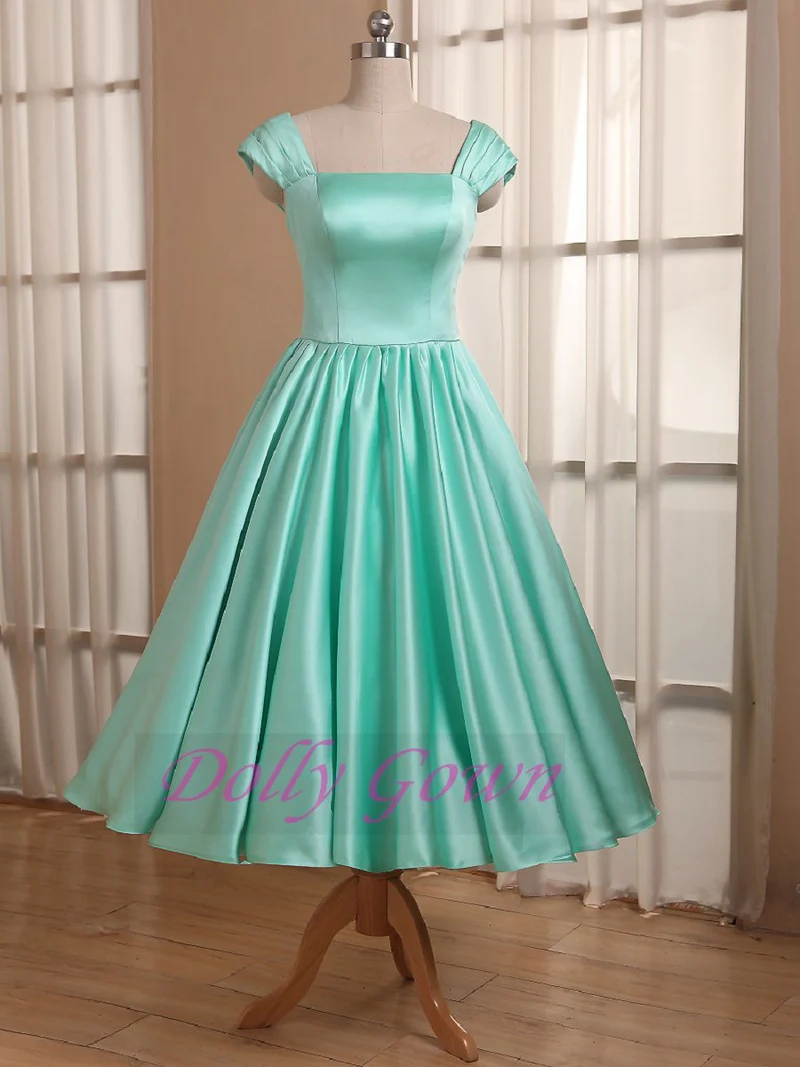Robe de demoiselle d'honneur vintage style années 50, longueur thé vert menthe