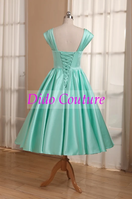Robe de demoiselle d'honneur vintage style années 50, longueur thé vert menthe