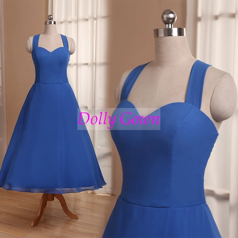 Royal Blue Tea Longueur Années 50 Style Robes de demoiselle d'honneur vintage des années 1950