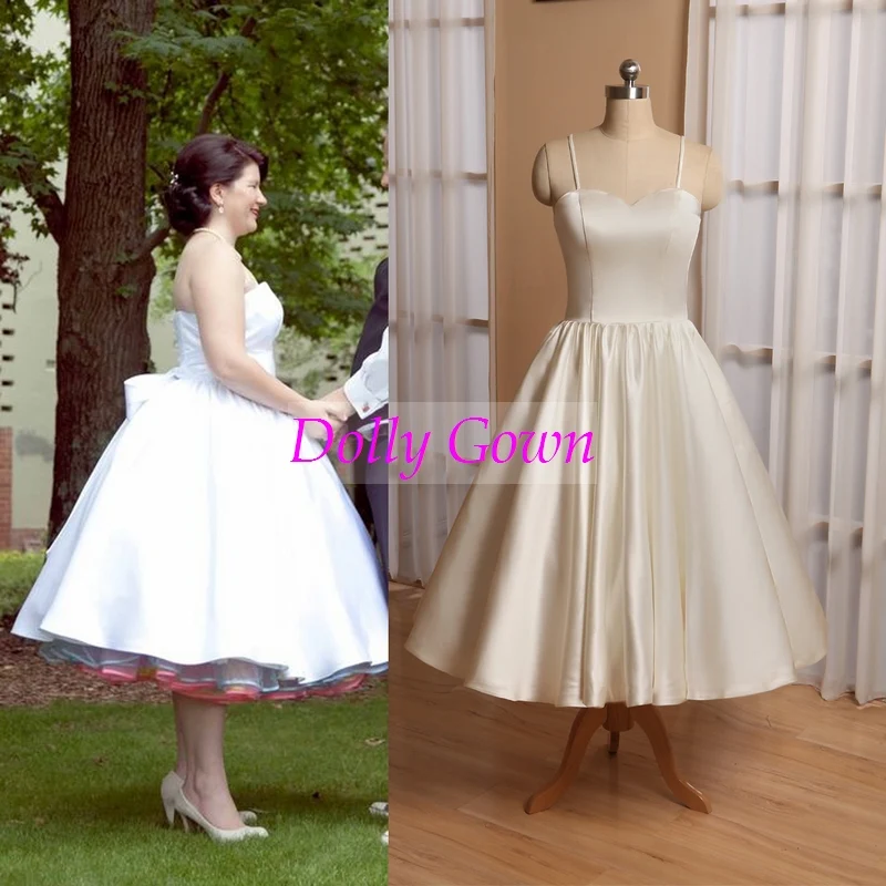 Robes de mariée courtes vintage style années 50 avec bretelles spaghetti