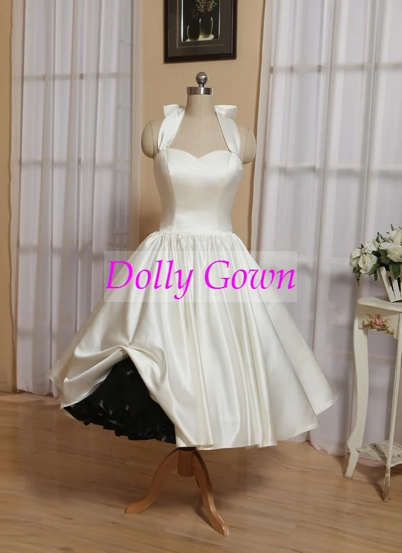 Robe de mariée longueur thé Rockabilly à col licou | Robe de mariée pin-up des années 1950