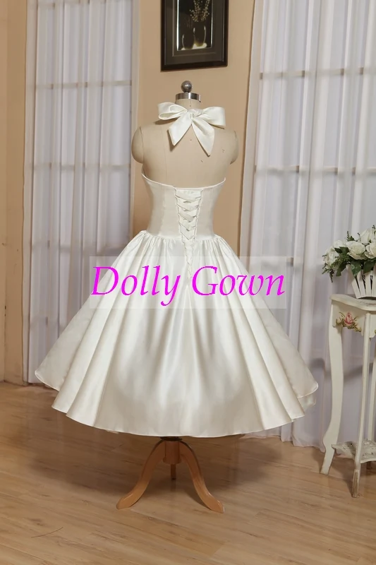 Robe de mariée longueur thé Rockabilly à col licou | Robe de mariée pin-up des années 1950