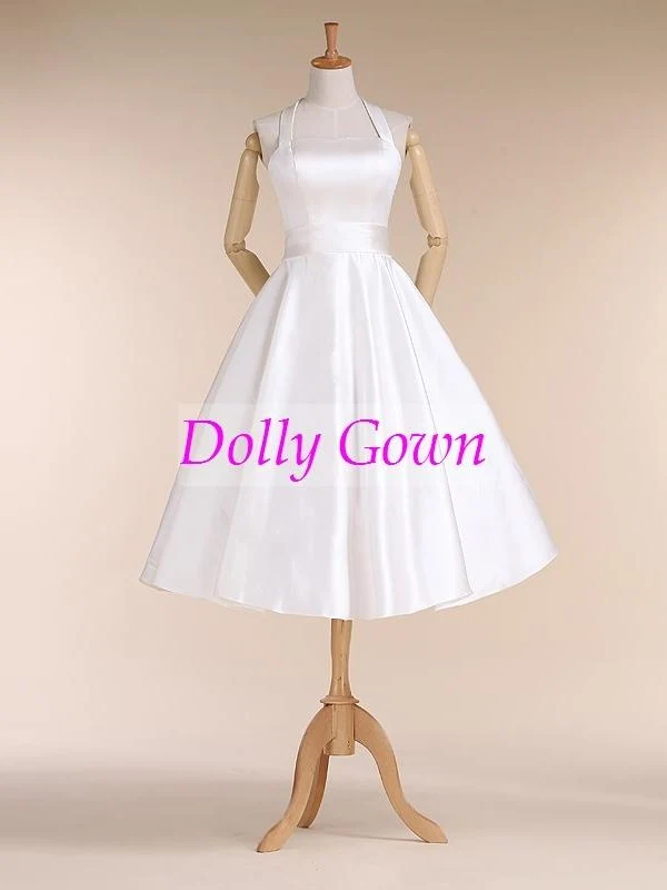 Robe de mariée courte simple à col licou Robe de mariée pin-up des années 1950