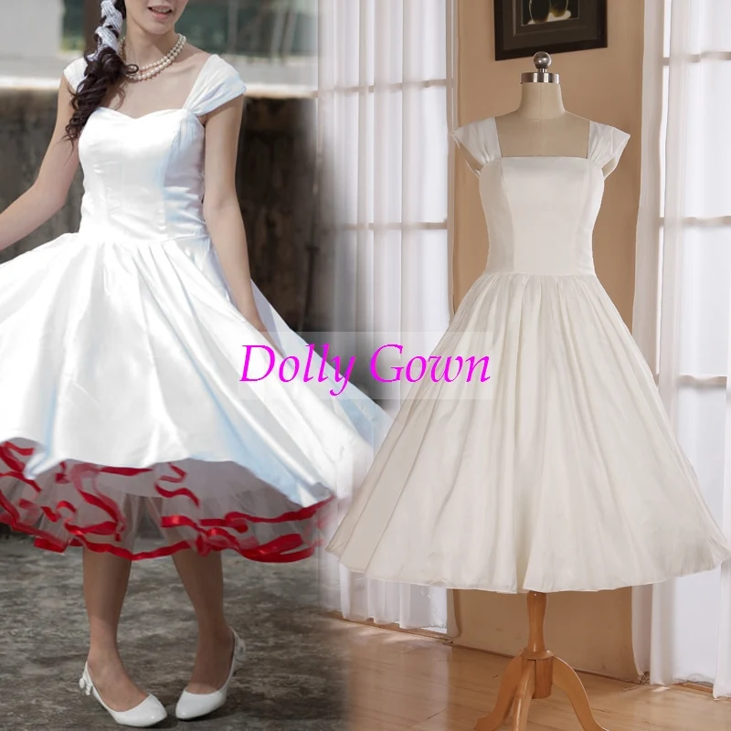 Robes de mariée romantiques Rockabilly années 50 avec larges bretelles plissées