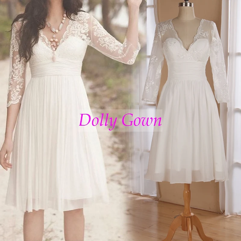 Été Boho belles robes de mariée courtes à manches longues