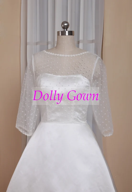 Robe de mariée trapèze Pinup Rockabilly à pois, col bateau, longueur thé, années 50, avec manches