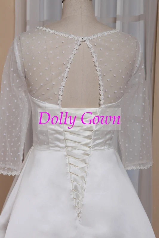 Robe de mariée trapèze Pinup Rockabilly à pois, col bateau, longueur thé, années 50, avec manches