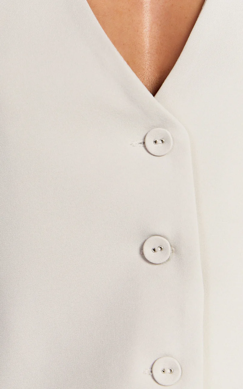 Melinda Top - Recycled Tailored Button Through Vest Top in Stone