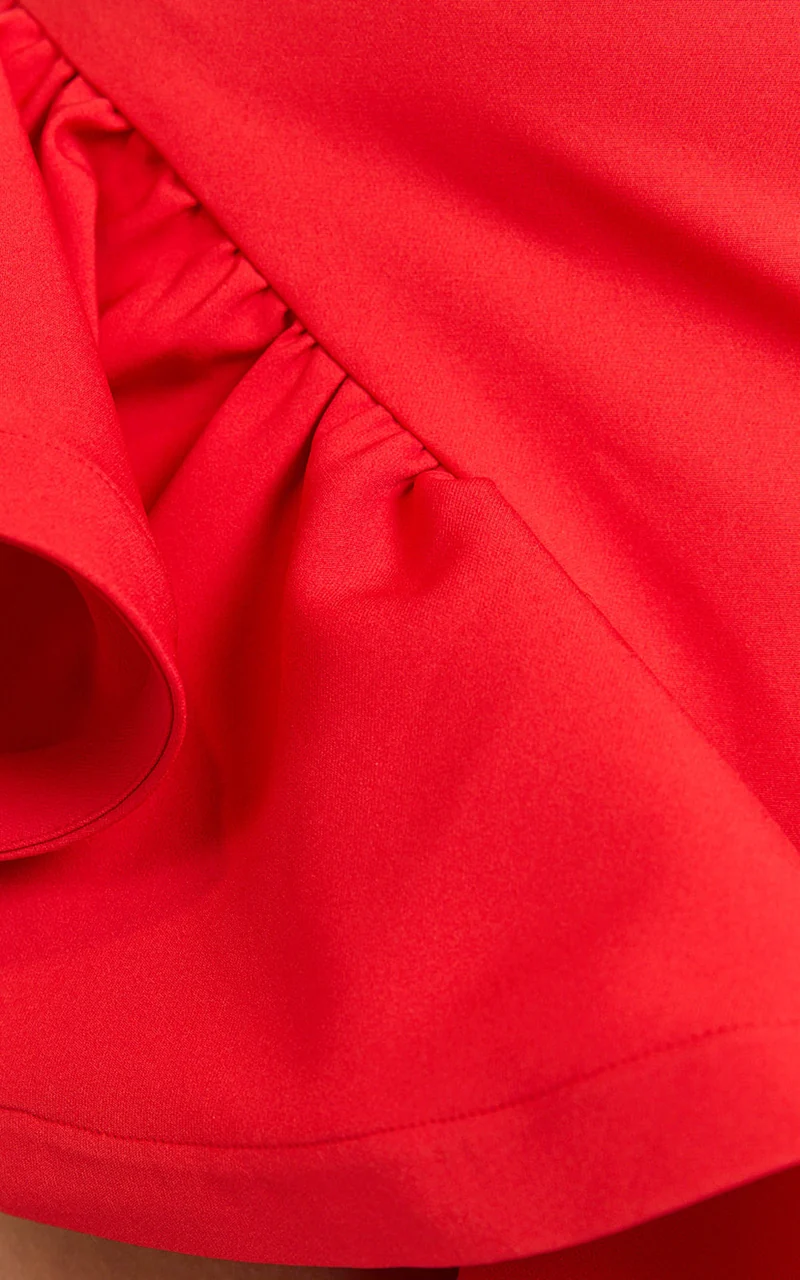 Maura Maxi Dress - Scoop Neckline Ruffle High Low Dress in Red