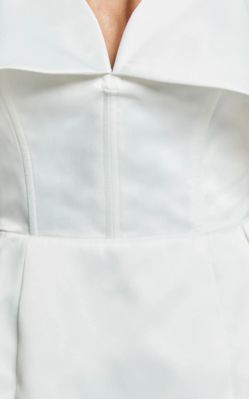 Demelza Mini Dress - V Bar Off Shoulder Satin Dress in Ivory