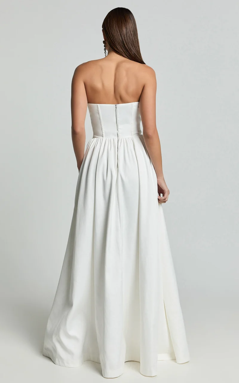 Vivian Maxi Dress - Strapless Corset Front Split Dress in Ivory