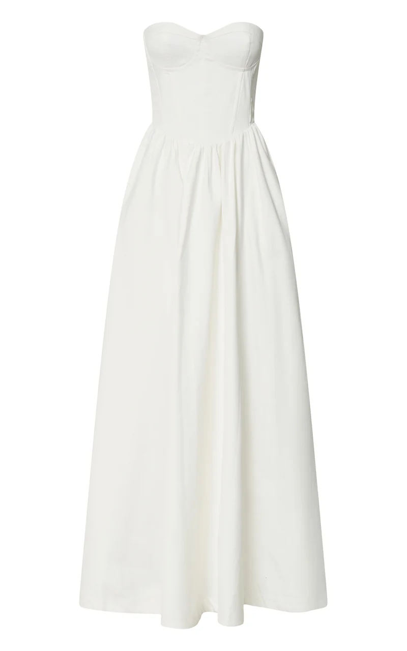 Vivian Maxi Dress - Strapless Corset Front Split Dress in Ivory
