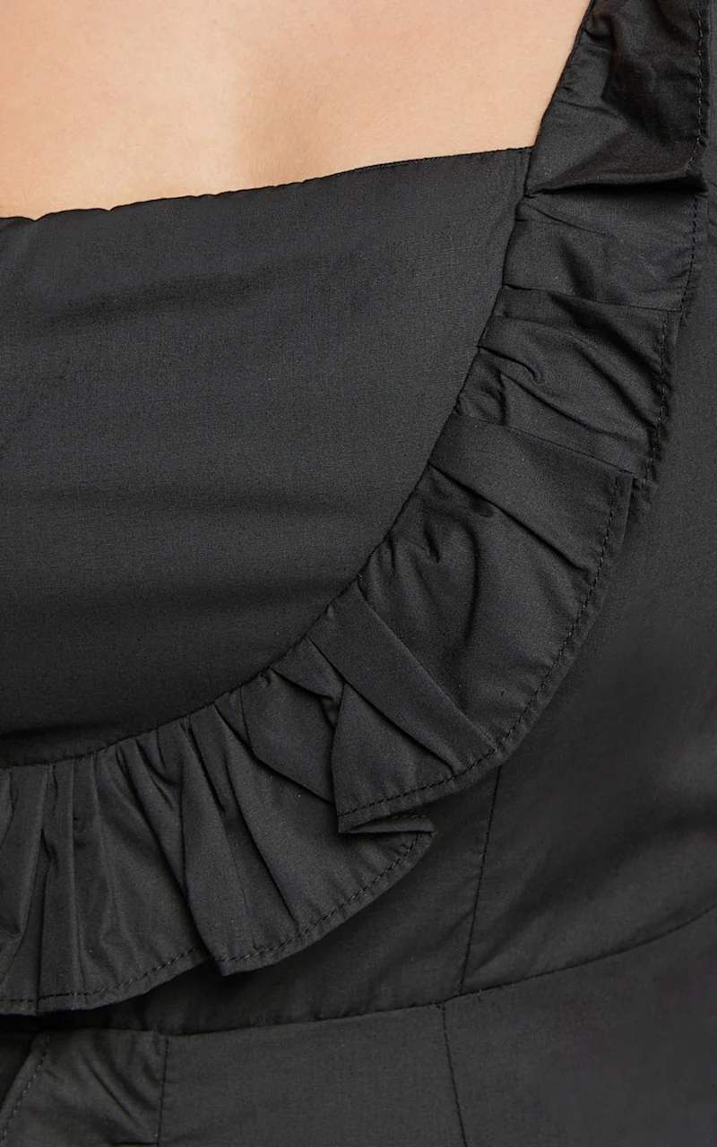 Valerie Mini Dress - One Shoulder Ruffle Detail A Line Dress in Black