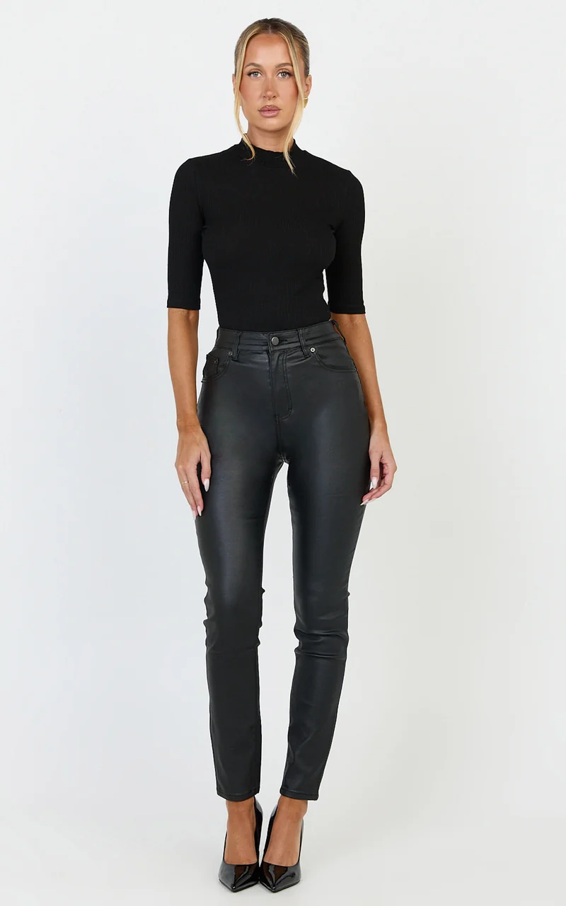 Whinnie Jeans - High Waist Skinny Coated Denim Jeans in Black