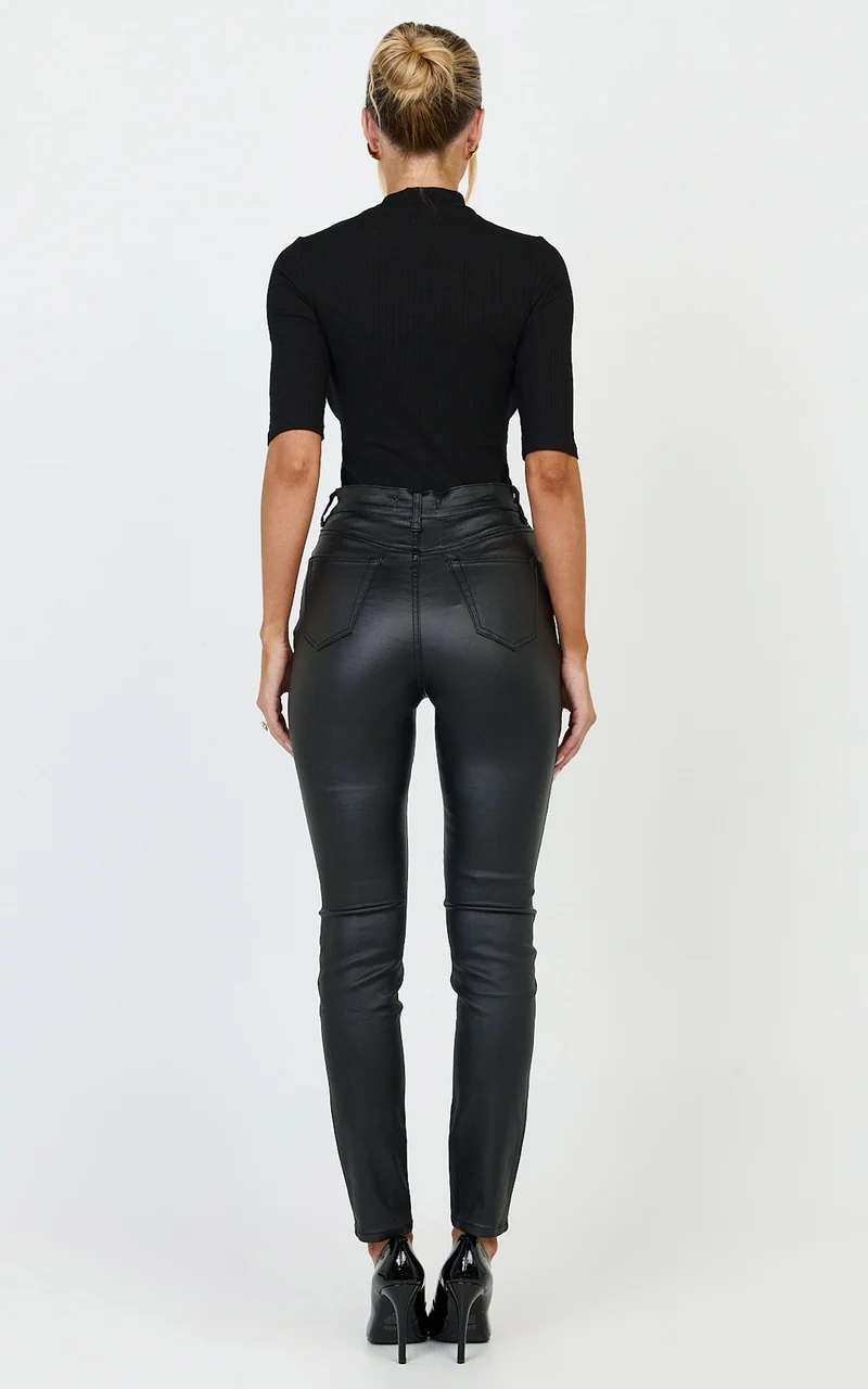 Whinnie Jeans - High Waist Skinny Coated Denim Jeans in Black