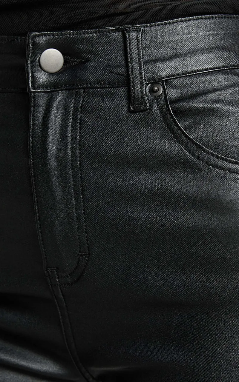 Whinnie Jeans - High Waist Skinny Coated Denim Jeans in Black