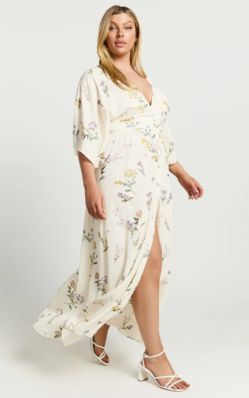 Inka Midi Dress - Short Sleeve Button Down Dress in Botanical Floral