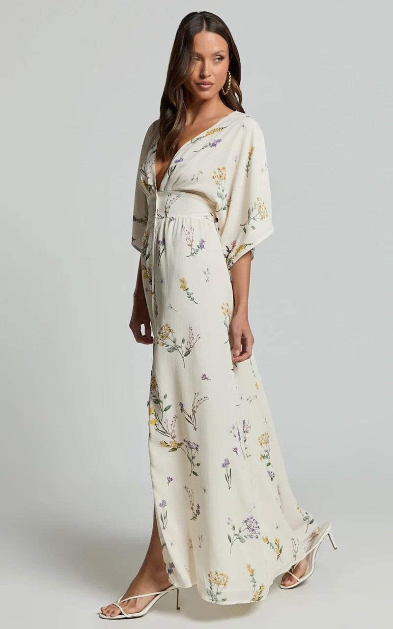 Inka Midi Dress - Short Sleeve Button Down Dress in Botanical Floral