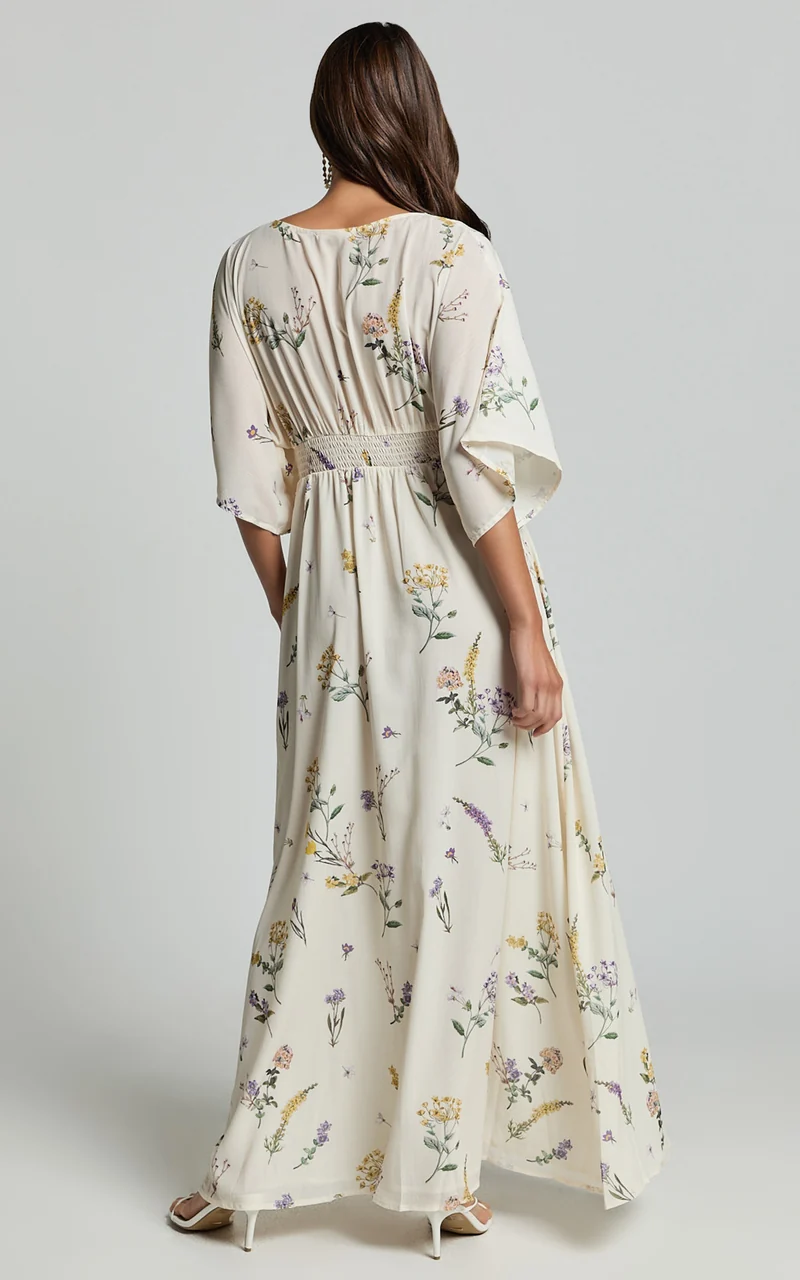 Inka Midi Dress - Short Sleeve Button Down Dress in Botanical Floral