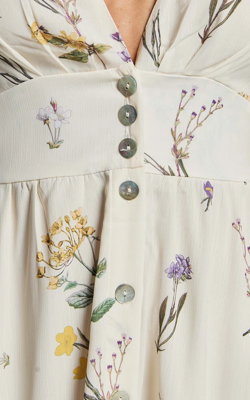 Inka Midi Dress - Short Sleeve Button Down Dress in Botanical Floral