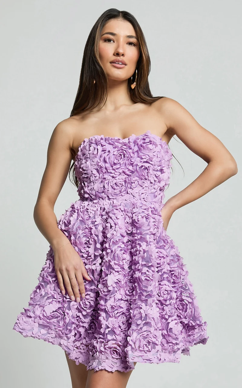 Renee Mini Dress - Strapless Sweetheart Dress in Purple