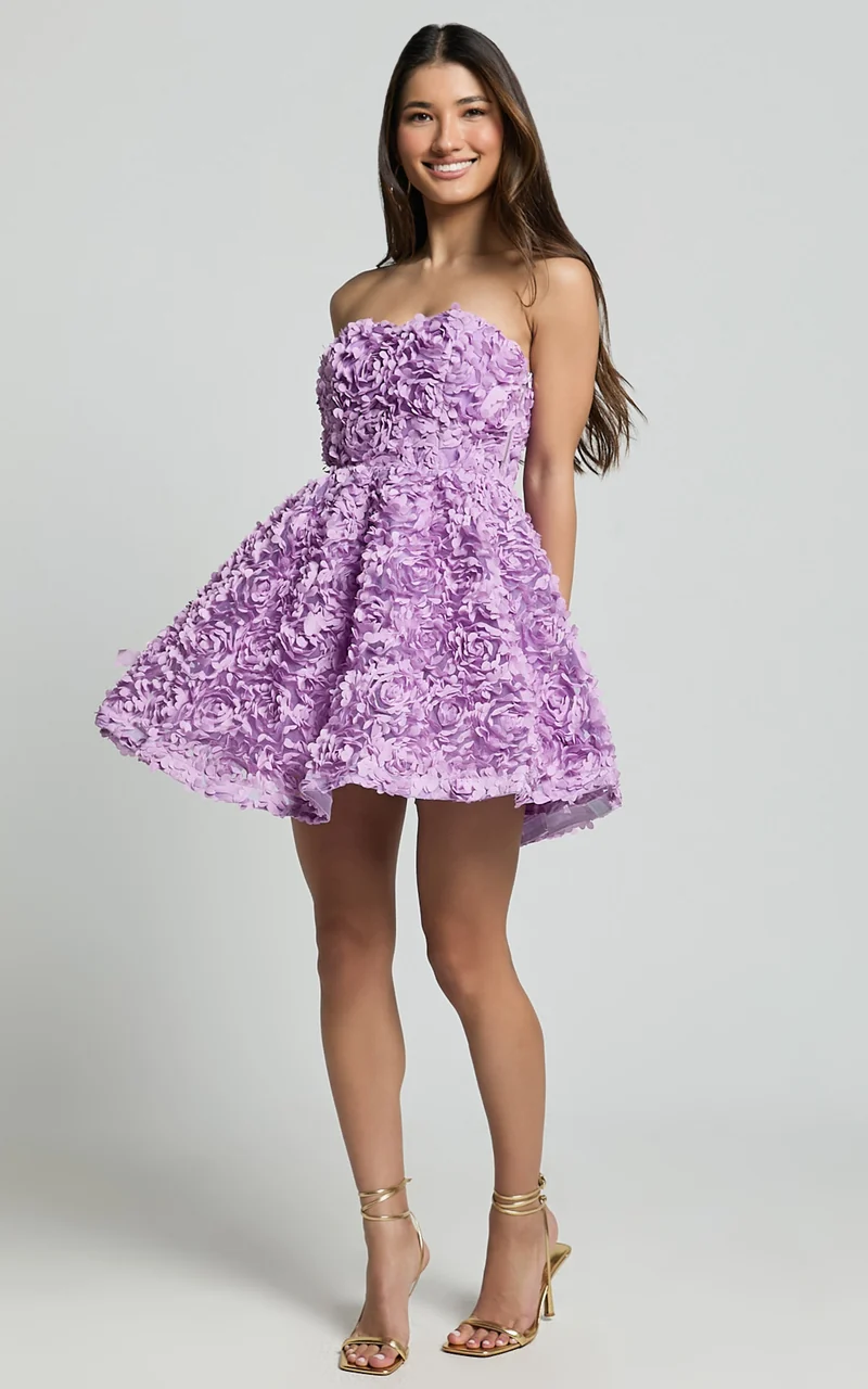 Renee Mini Dress - Strapless Sweetheart Dress in Purple