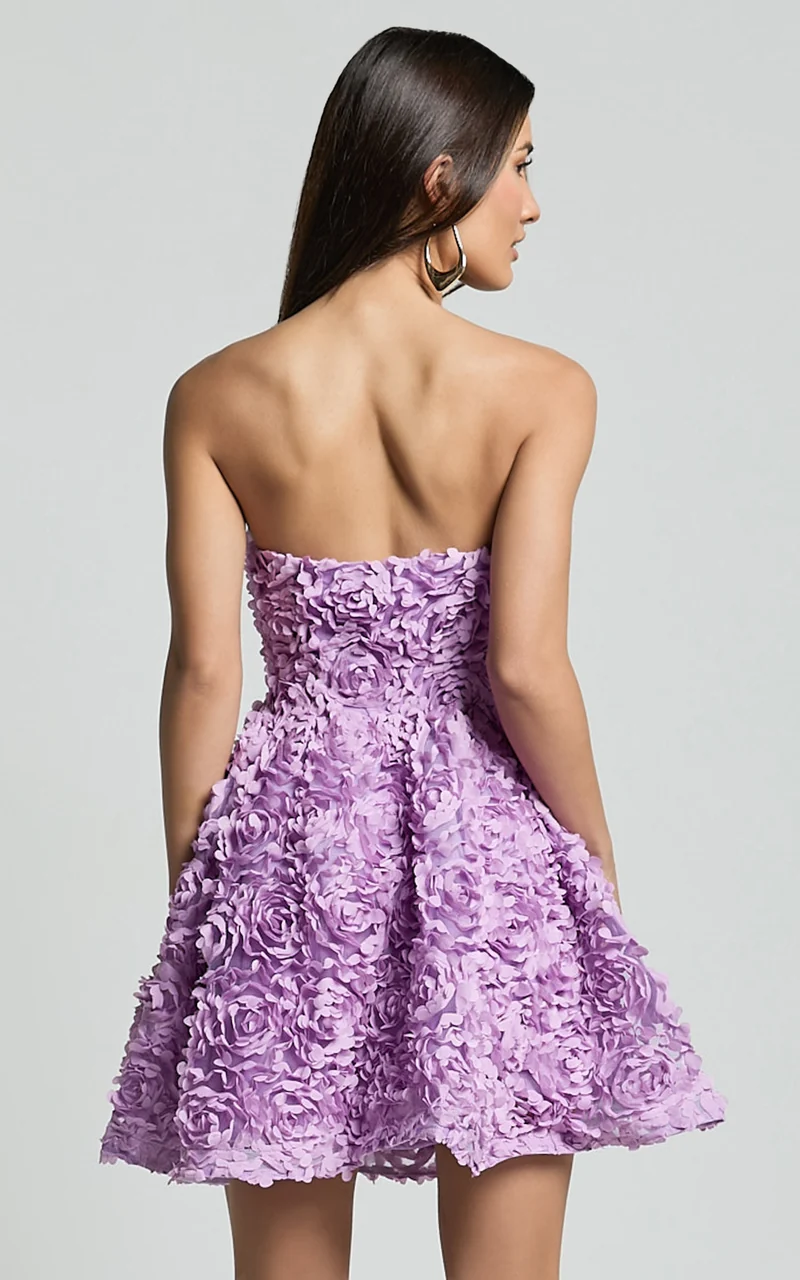 Renee Mini Dress - Strapless Sweetheart Dress in Purple