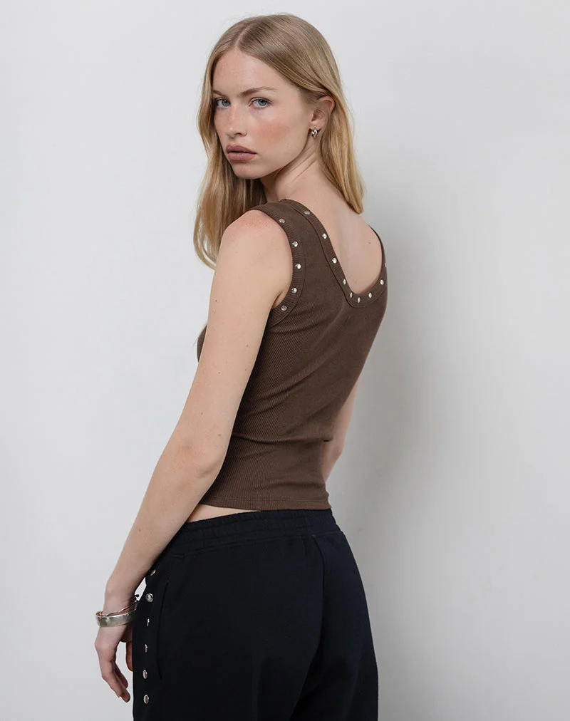 Daxio - Top de gilet en cacao American Dream avec clous