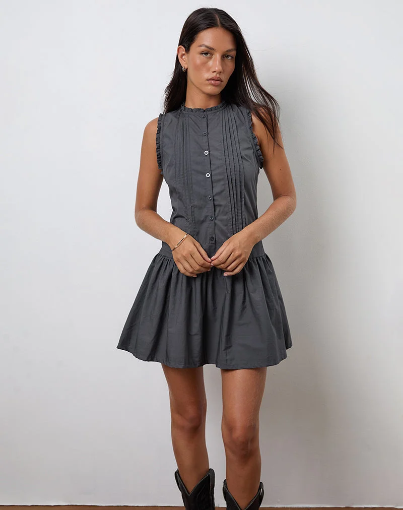 Mini robe Dayara en popeline gris anthracite