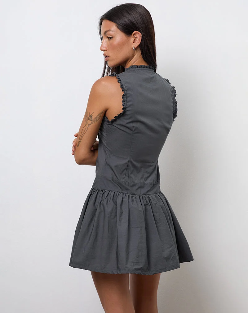 Mini robe Dayara en popeline gris anthracite