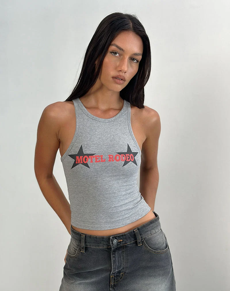 Carter Vest Top in Grey Marl with Motel Rodeo Graphic (gilet Carter en gris chiné avec graphique Motel Rodeo)