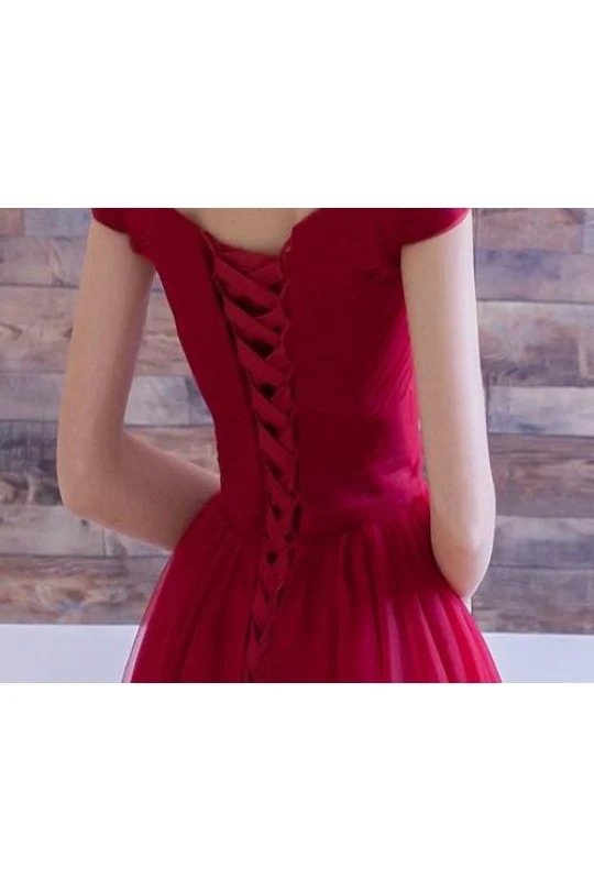 Robe de bal courte en tulle rouge à épaules dénudées robe de soirée rouge