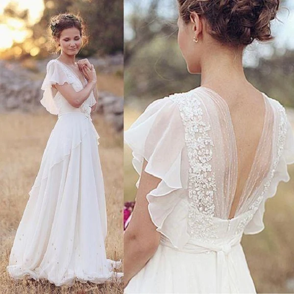 Robe de mariée de style rustique Robe de mariée de plage en mousseline de soie Boho