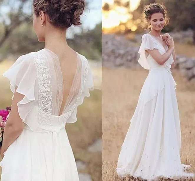 Robe de mariée de style rustique Robe de mariée de plage en mousseline de soie Boho