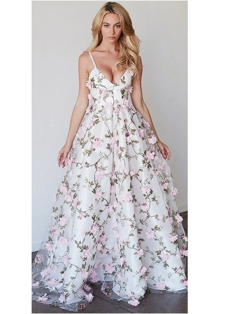 Robe de bal blanche délicate avec fleurs 3D en dentelle | Robe formelle douce de 8e année