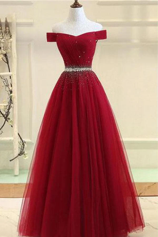 Robe de bal en tulle rouge à épaules dénudées | Robe de danse de 8e année