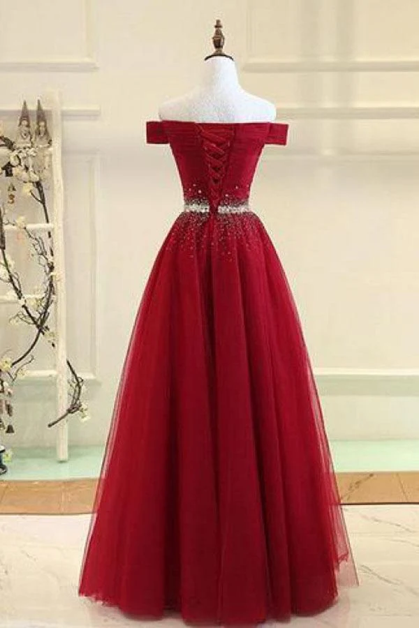 Robe de bal en tulle rouge à épaules dénudées | Robe de danse de 8e année