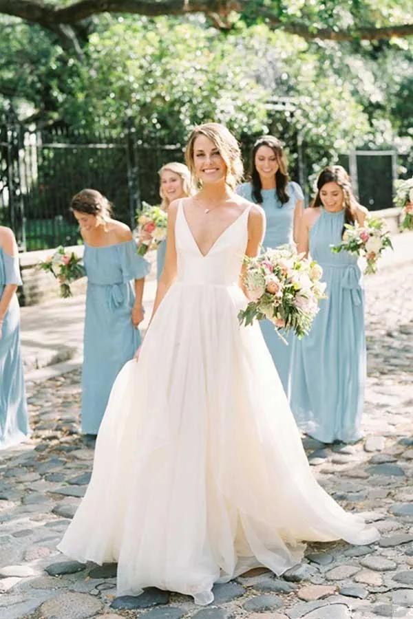 Remise Col en V Organza rustique Style campagnard robe de mariée