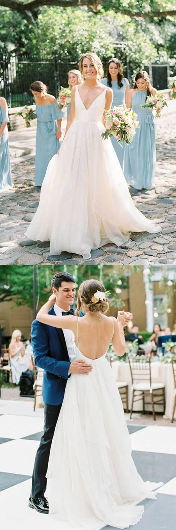 Remise Col en V Organza rustique Style campagnard robe de mariée