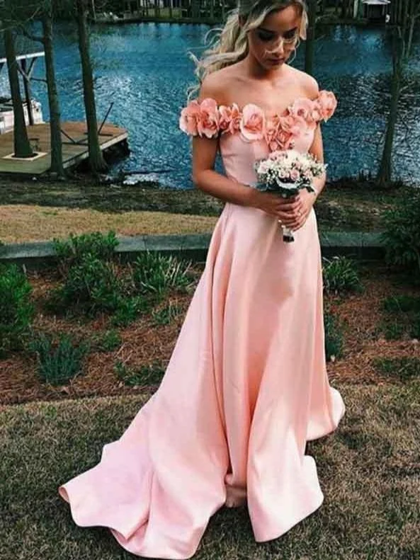 Fleurs 3D épaules dénudées robe de bal rose blush | Robe formelle de 8e année