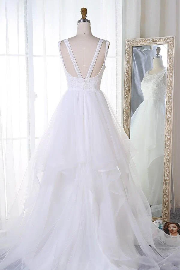 A-ligne bijou cou organza princesse robe de mariée blanche | Robe De Mariee