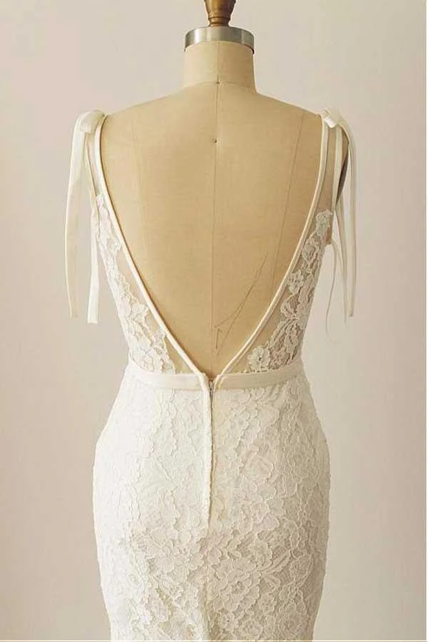 Vintage dentelle voir si col en V gaine robe de mariée dentelle robe de mariée