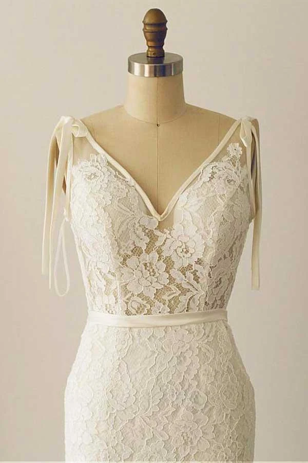 Vintage dentelle voir si col en V gaine robe de mariée dentelle robe de mariée