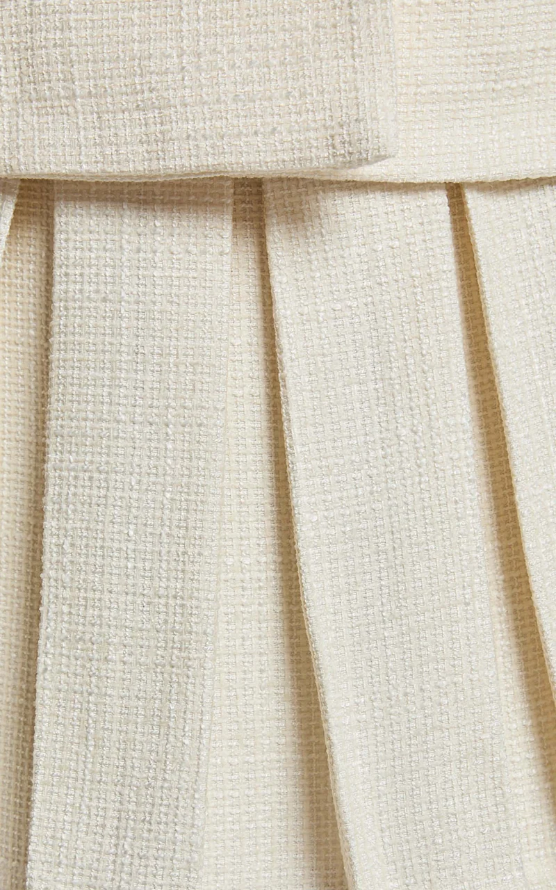 Maggie Mini Skirt - Pleated Mid Rise Boucle Skirt in Cream