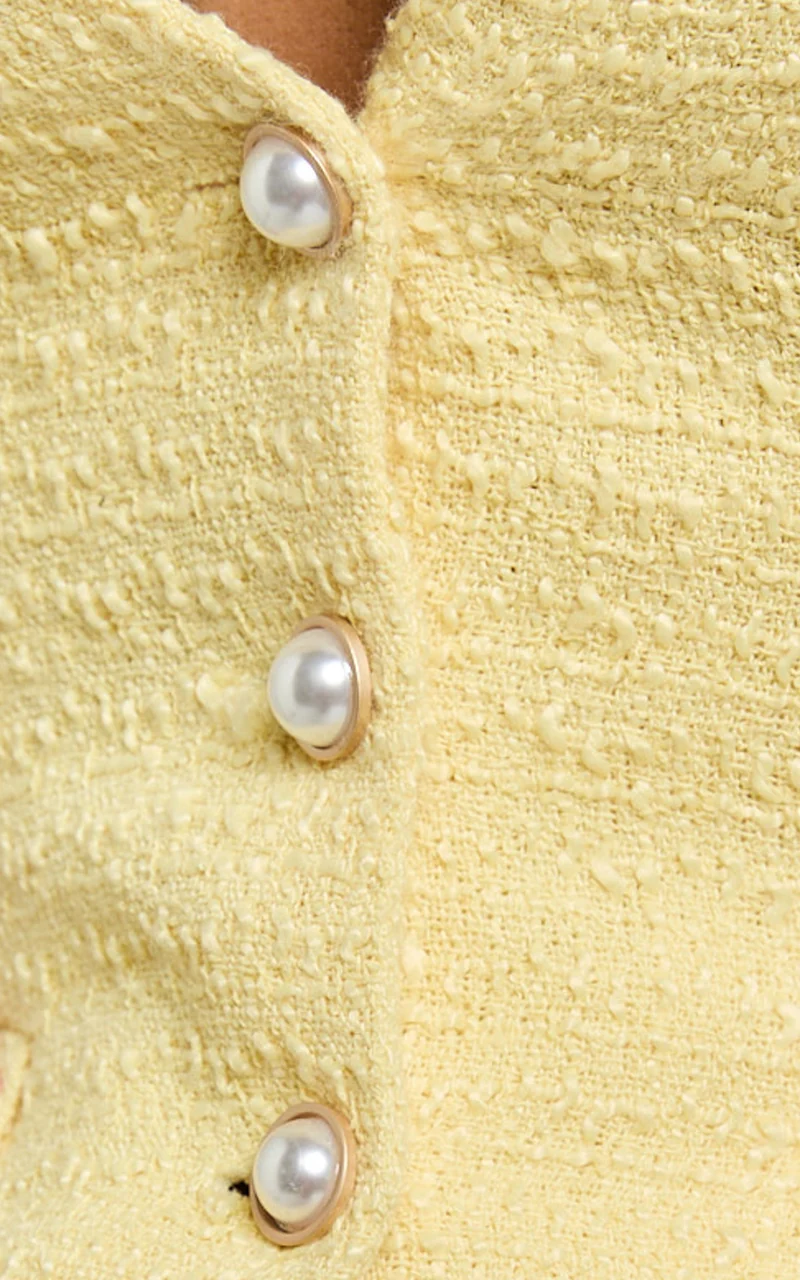 Mika Top - Boucle Plunge Neck Pearl Button Vest in Lemon