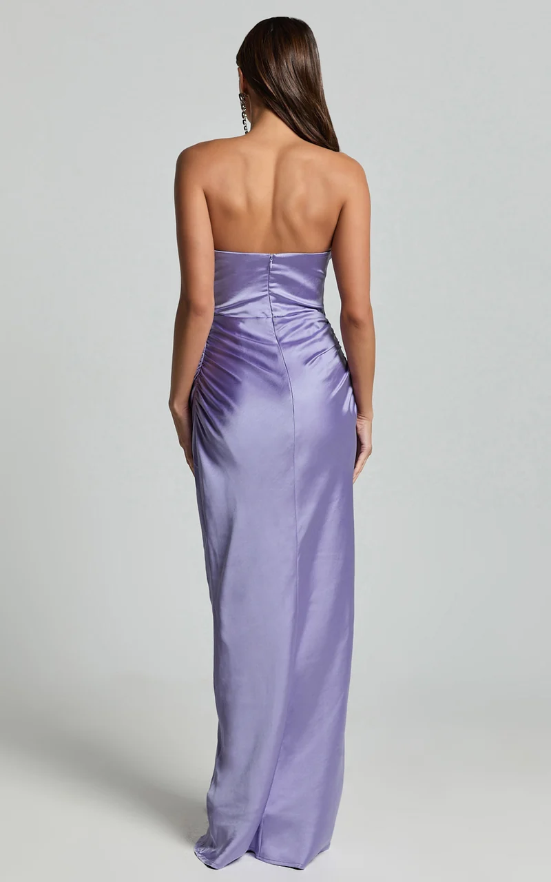 Oliver Maxi Dress - Satin Strapless Cut Out Dress in Lilac