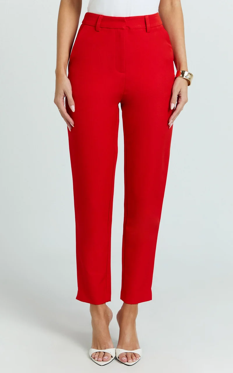 Hermie Pants - High Waisted Cropped Tailored Pants in Red