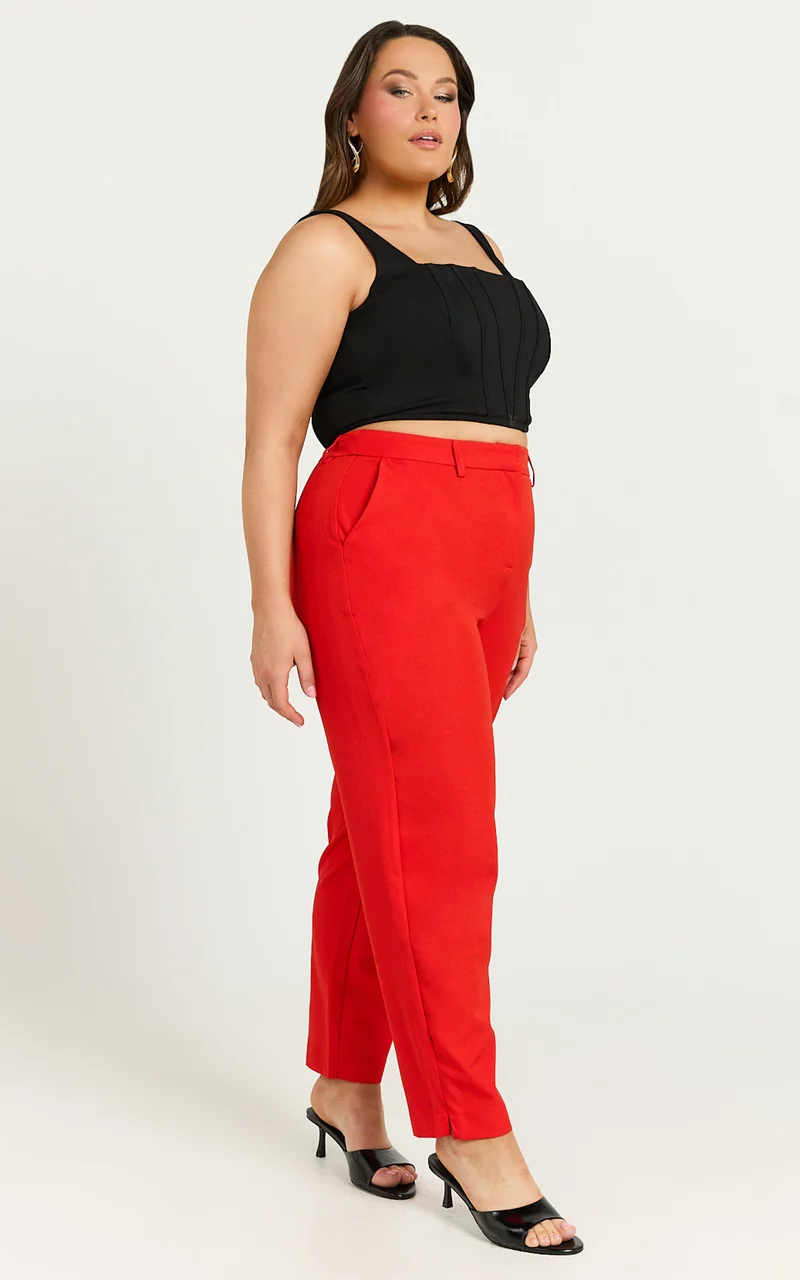 Hermie Pants - High Waisted Cropped Tailored Pants in Red