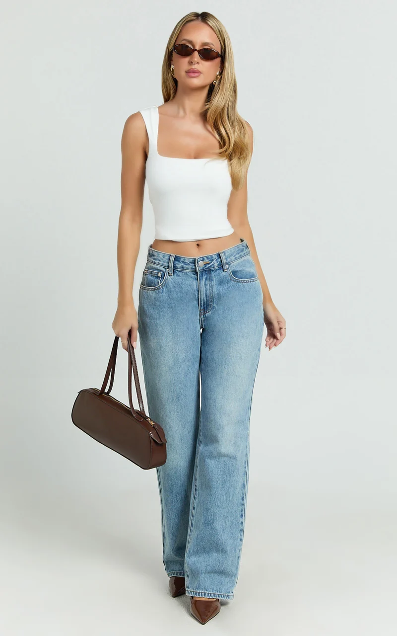 Ophelia Top - Square Neck Jersey Top in Off White