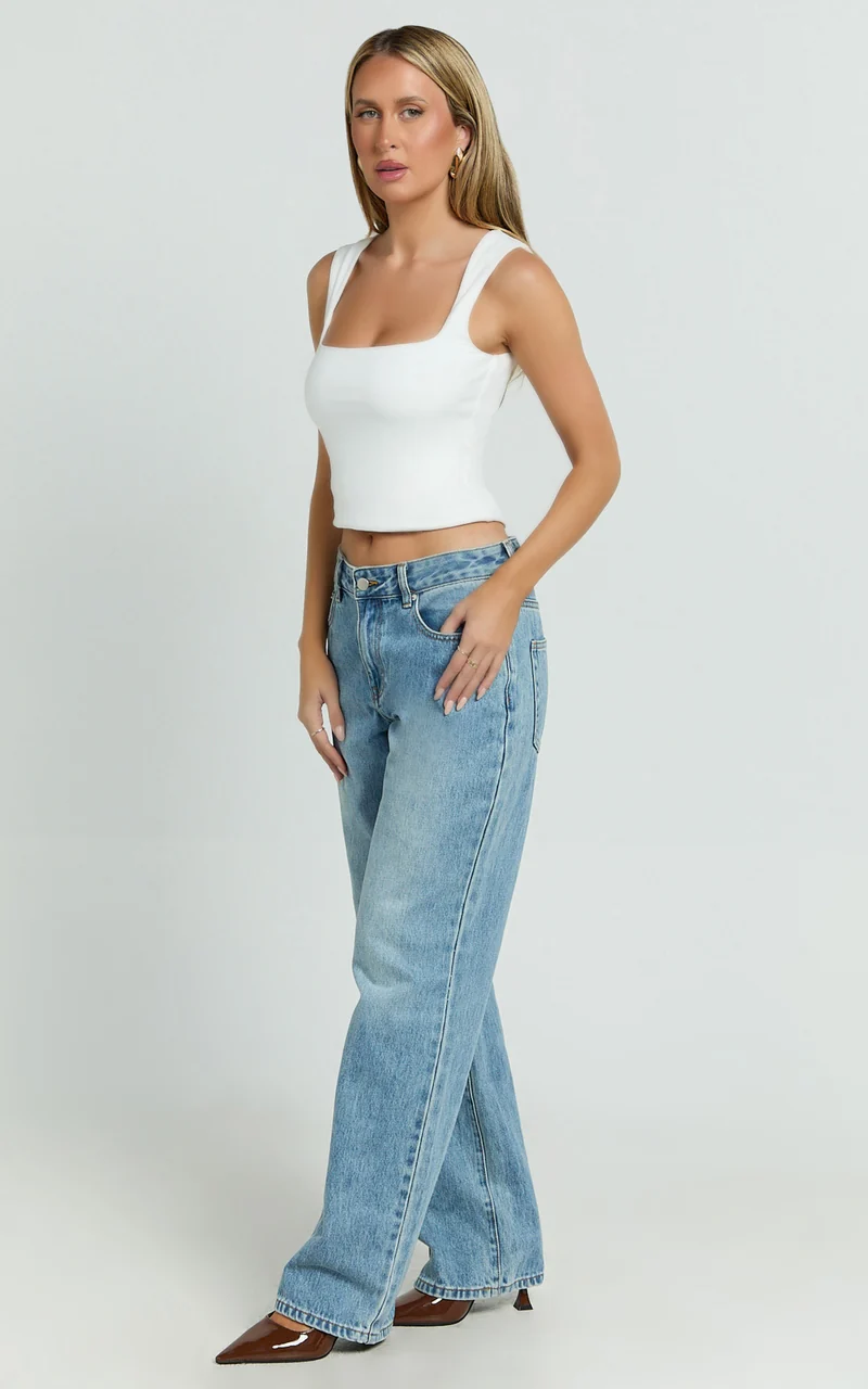 Ophelia Top - Square Neck Jersey Top in Off White
